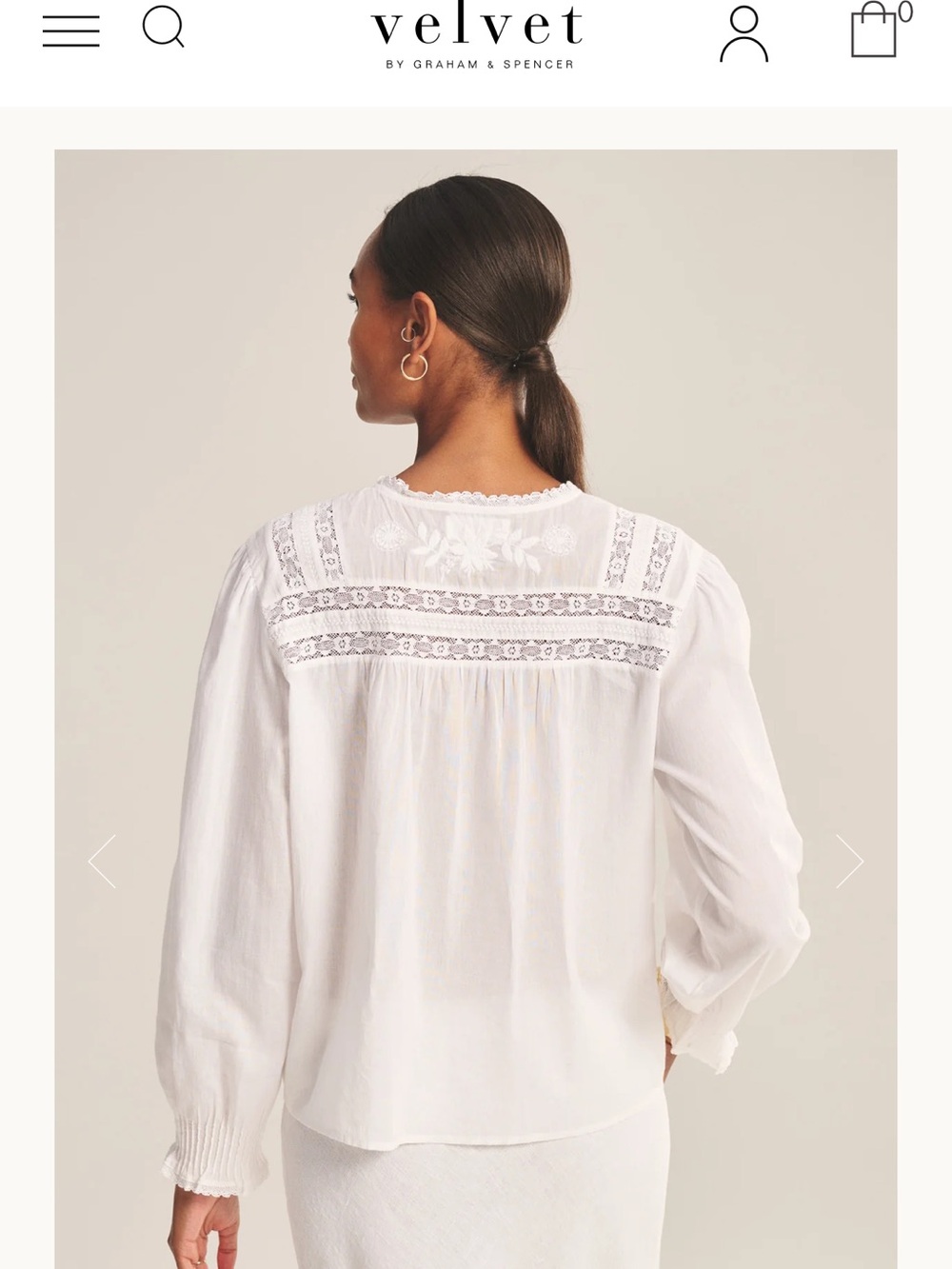 Velvet by Graham & Spencer Byrdie White Embroidered Lace Pintuck Blouse - Picture 4 of 7